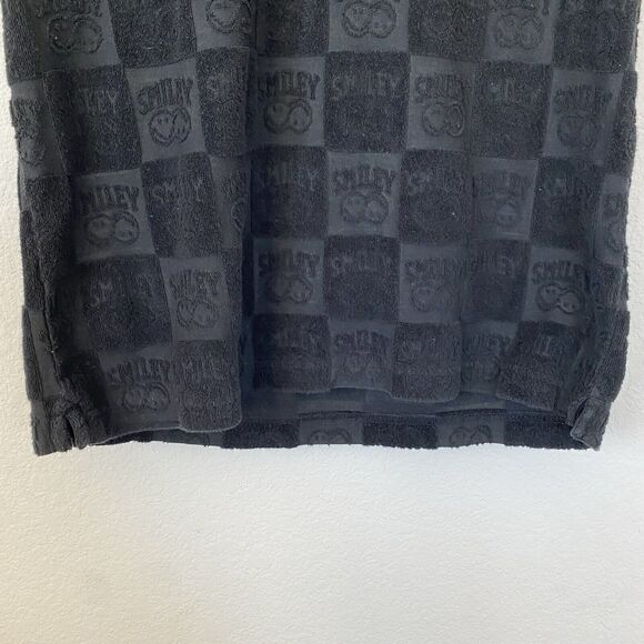 Smiley + H&M Polo Shirt Mens Black Embossed Textured Print AOP Y2K Style Size XS - Picture 5 of 9